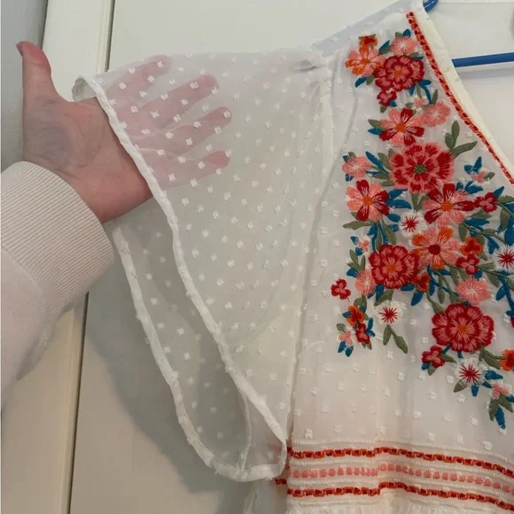 Savanna Jane White Dress with Red Floral Embroidery - Picture 2 of 3